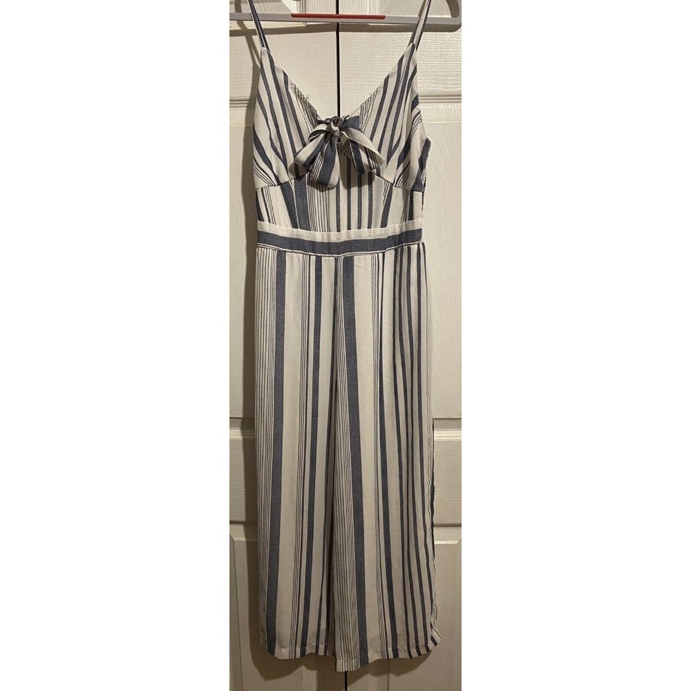 Japna size small blue white jumpsuit romper s smocked boho new sleeveless